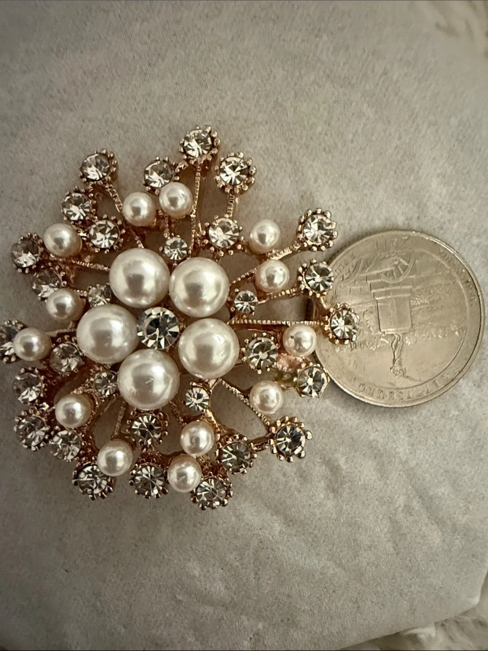 Gold-Tone Pearl & Crystal Floral Burst Brooch - White Pearls